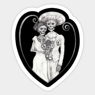 Skeleton lovers couple mexican wedding. Sticker